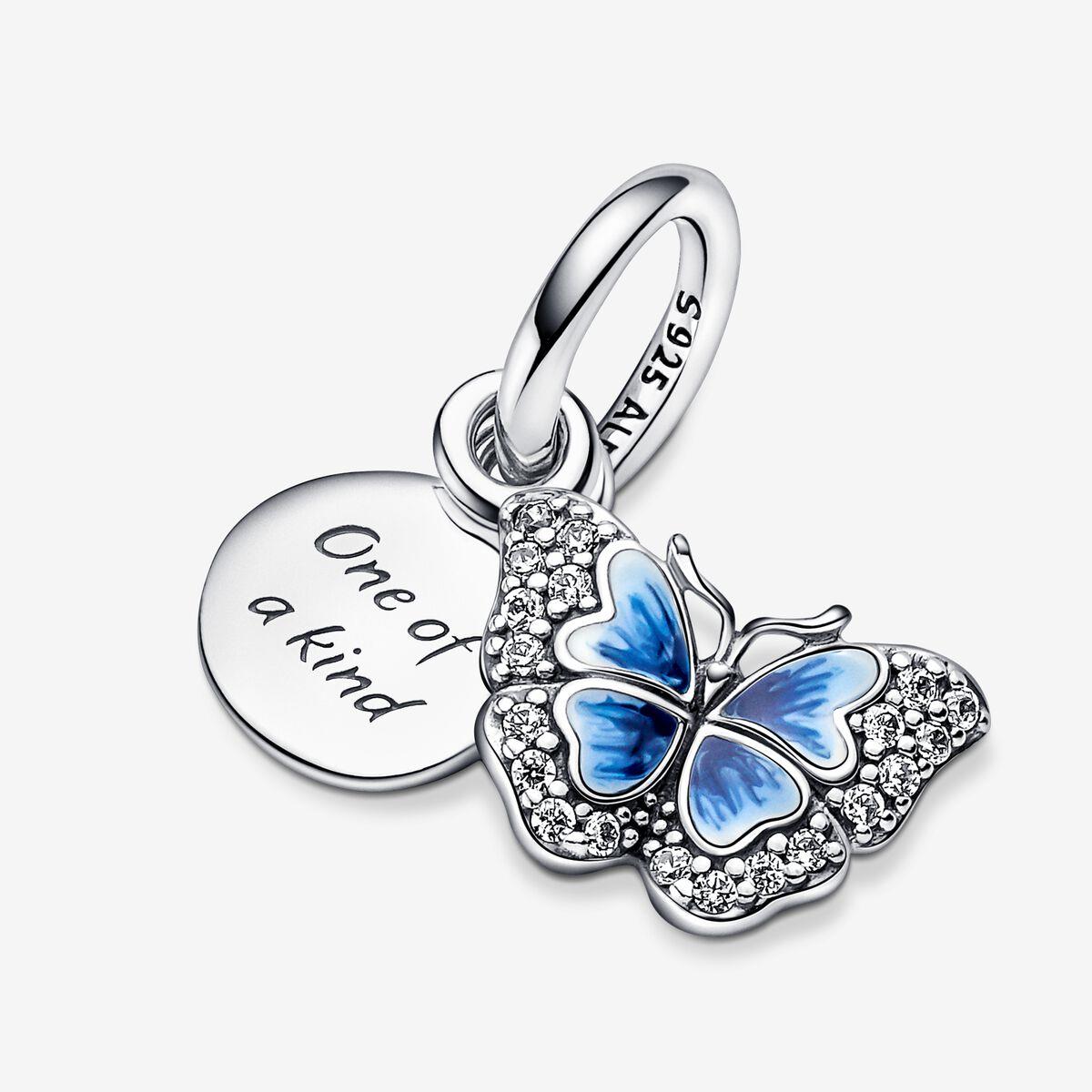 Pandora Blue Butterfly & Quote Double Dangle Charm Pandora Blue Butterfly & Quote Double Dangle Charm